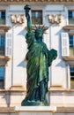 Statue of Liberty sculpture by Frederic Auguste Bartholdi at Promenade des Anglais along Nice beach on French Riviera in France Royalty Free Stock Photo