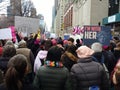 Statue of Liberty Sign, I`m With Her, Women`s March, Central Park West, NYC, NY, USA Royalty Free Stock Photo