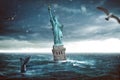 Statue of Liberty sinks in the ocean Royalty Free Stock Photo