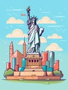 Statue Of Liberty With A City Behind It