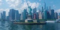 The Statue of Liberty stands tall in the middle of the water Royalty Free Stock Photo