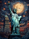 A Statue Of Liberty With A Starry Sky