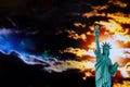 Statue of liberty at sunset American Symbol US Royalty Free Stock Photo