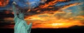 Statue of Liberty at sunset panorama, New York Royalty Free Stock Photo