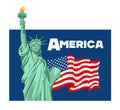 Statue of Liberty, symbol of New York, USA, USA flag on a blue background. Vector illustration Royalty Free Stock Photo