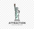 Statue of liberty, tourist attraction, travel and tourism, colored graphic design