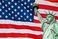 Statue of Liberty, United Stated flag background, New York