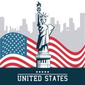 Statue of liberty united states flag with city new york background Royalty Free Stock Photo