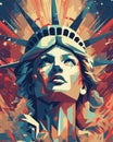 Head of the Statue of Liberty, USA, America, New York. Poster in retro style. Holiday 4th July Independence Day. Royalty Free Stock Photo