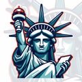 Statue of Liberty in USA Colors: Mascot Logo Design for Badge, Emblem, and T-Shirt Printing