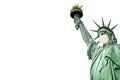 Statue of Liberty wearing a surgical mask isolated on white background. New coronavirus, covid-19 in New York and USA epidemic c Royalty Free Stock Photo