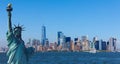 The statue of Liberty with World Trade Center background Royalty Free Stock Photo