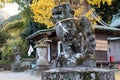 Statue of lion around Yasaka Jinja Shrine complex in Beppu