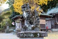 Statue of lion around Yasaka Jinja Shrine complex in Beppu