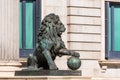 Statue of a lion Congress of Deputies in Madrid, Spain. Close-up.