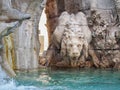 Statue of the lion on the Fountain of the Four Rivers Fontana dei Quattro Fiumi in the Piazza Navona in Rome, Italy.