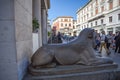 Statue of a lion in front of the Pedrocchi Coffee Bar, Padova, Italy