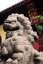 Statue lion before temple Royalty Free Stock Photo