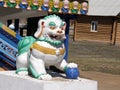 Statue of a lion on the territory of the datsan. Ulan-Ude. Buryatia.