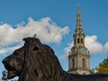 Statue of a lion in Trafalgar Square in London Royalty Free Stock Photo