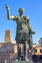 statue located next to the palatine hill in representation of SPQR emperor caesari nervae f traiano optimo principi Royalty Free Stock Photo