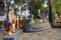 Statue of Lord Vishnu resting on Sheshnaag snake, with wife Lakshmi sitting and Lord Brahma, Nilkantheshwar Temple