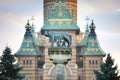 The statue Lupa Capitolina with the Orthodox Metropolitan Cathedral in the background in Timisoara