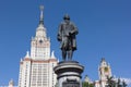 Statue of M.V. Lomonosov in front of Moscow State University Royalty Free Stock Photo