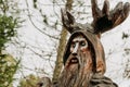 Statue made of wood in Lahdenpohja in Karelia. Russia, September 19, 2021