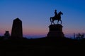 Statue of Major General Winfield Hancock on East Cemetery Hill at Gettysburg, Pa, USA at dusk