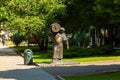 A statue of a man with a barrel of beer. Lviv, Ukraine