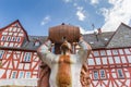 Statue of a man drinking from a barrel in Limburg