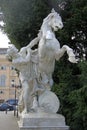 Statue of a man with a horse near Museum of Natural History and the Art History Museum in Vienna, Austria Royalty Free Stock Photo