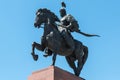 Statue of Manas, a Kyrgyzstan hero, riding a horse. Bishkek, Kyrgyzstan.= Royalty Free Stock Photo