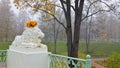 Statue of marble lion in Catherine park.