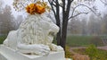 Statue of marble lion in Catherine park. Royalty Free Stock Photo