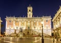 Statue of Marcus Aurelius and Conservators Palace Palazzo dei Conservatori on Capitoline Hill at night, Rome, Italy Royalty Free Stock Photo