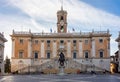 Statue of Marcus Aurelius and Conservators Palace Palazzo dei Conservatori on Capitoline Hill in Rome, Italy