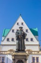 Statue of Martin Luther in front of the historic town hall of Eisleben Royalty Free Stock Photo