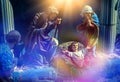 The statue of Mary Joseph and Jesus, Jesus` birthday baby is a statue of Maria and Joseph and Jesus, a newborn baby. There is a be