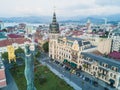 The statue of Medea with the golden fleece topped the high stone column in center of the Europe Square, Batumi, Georgia.