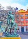 Statue of Mississipi River with trumpet of Dancing Fountain Czech Musicians, on March 6 in Prague, Czech Republic