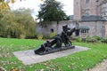 Statue By The Moat, Bishop`s Palace, Wells, Somerset, UK