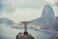 Statue, monument and Christ the Redeemer on mountain for tourism, sightseeing and travel destination. Traveling, Rio de