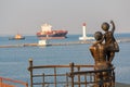 Statue of mother and son greeting the sailor on the pier. Odessa Royalty Free Stock Photo