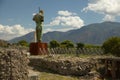Statue with a mountain in Pompeii, Italy Royalty Free Stock Photo