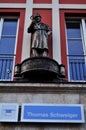Statue of Munchener Detektive at Versicherungsburo Thomas Schweiger in Marienplatz on tal street road for german people travel at