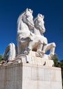 Statue of mythical hippocampus in the garden of Empire Square. L