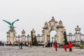 View of Statue of the mythical Turul bird and the entrance to the Royal Castle, Szent Gyorgy ter, Varhegy, Budapest, Hungary