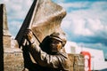 Statue near Old tower at Aker Brygge In Oslo Embankment, Norway.